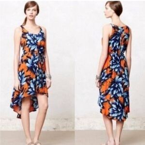 Anthropologie  Orange and blue Maeve Floral high-low Dress